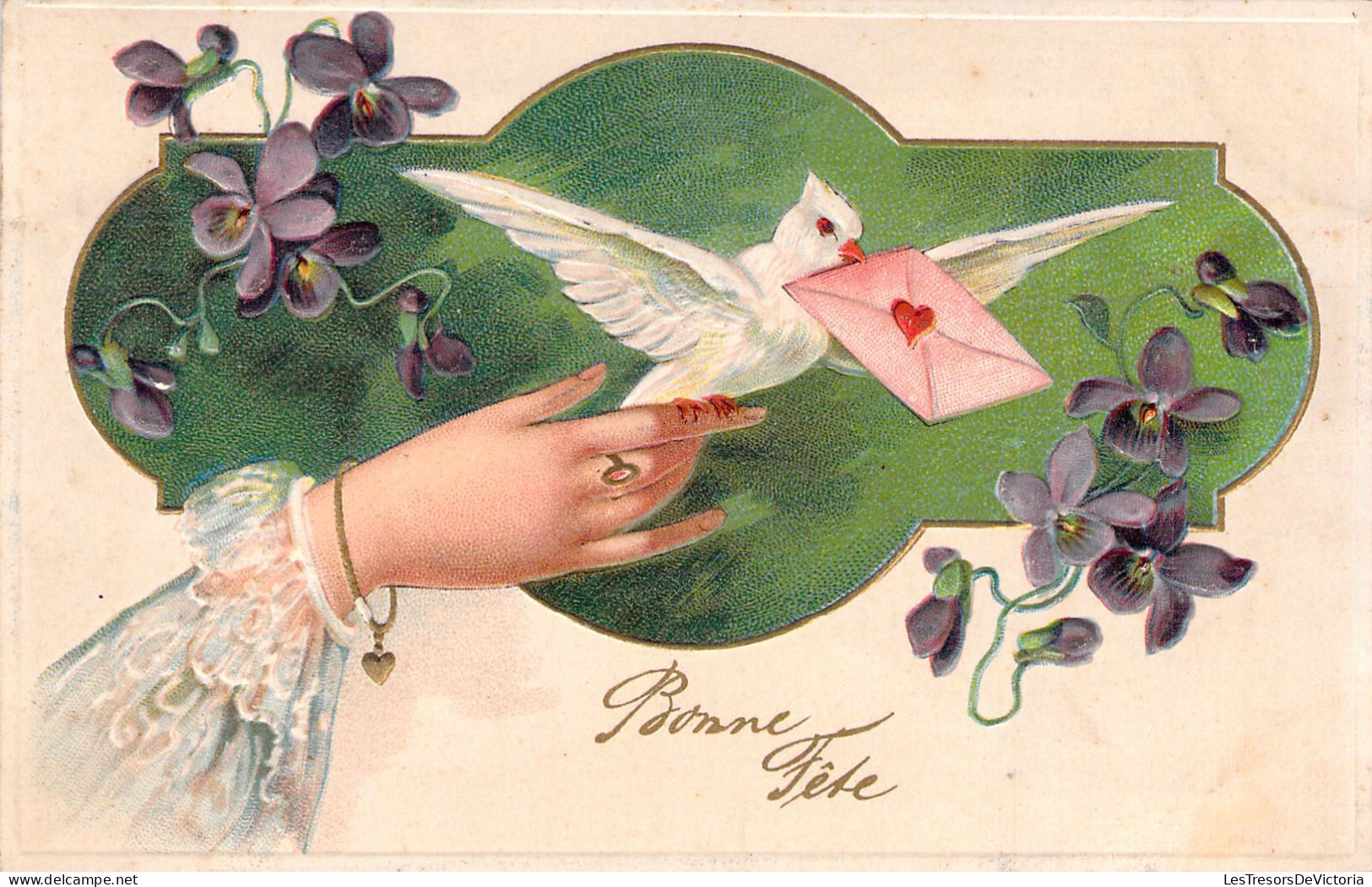 Bonne Fête - Colombe Et Fleurs Violettes - Carte Postale Ancienne - Bäume