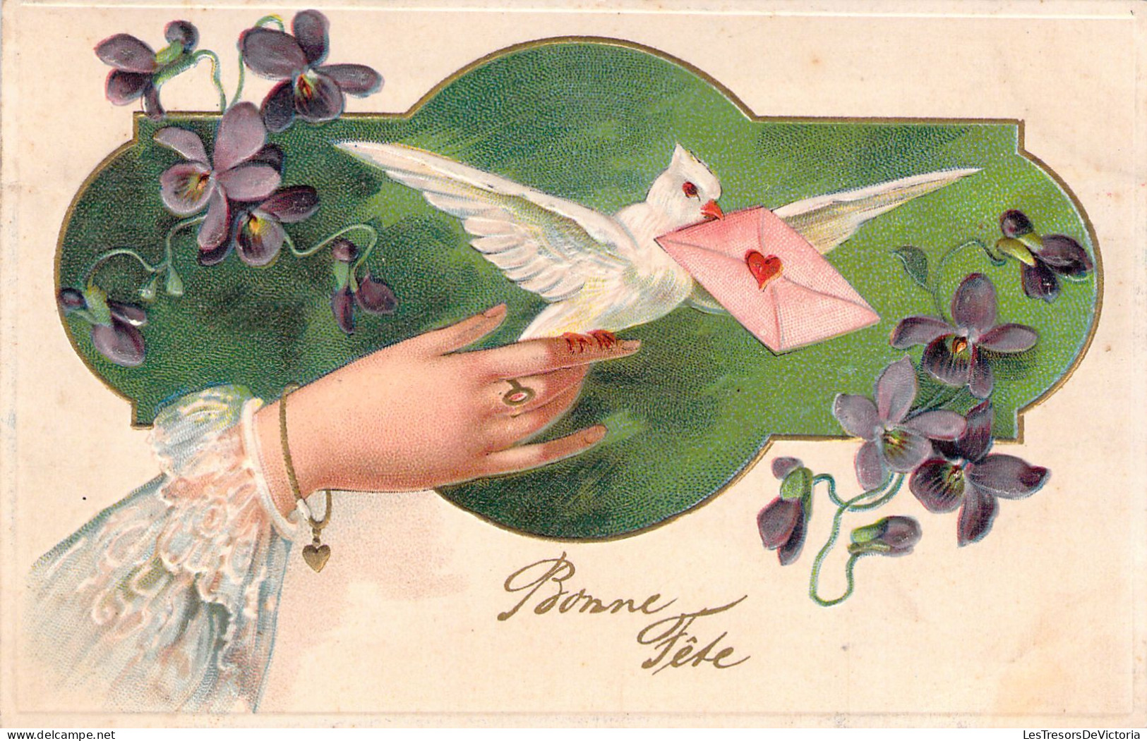 Bonne Fête - Colombe Et Fleurs Violettes - Carte Postale Ancienne - Bomen