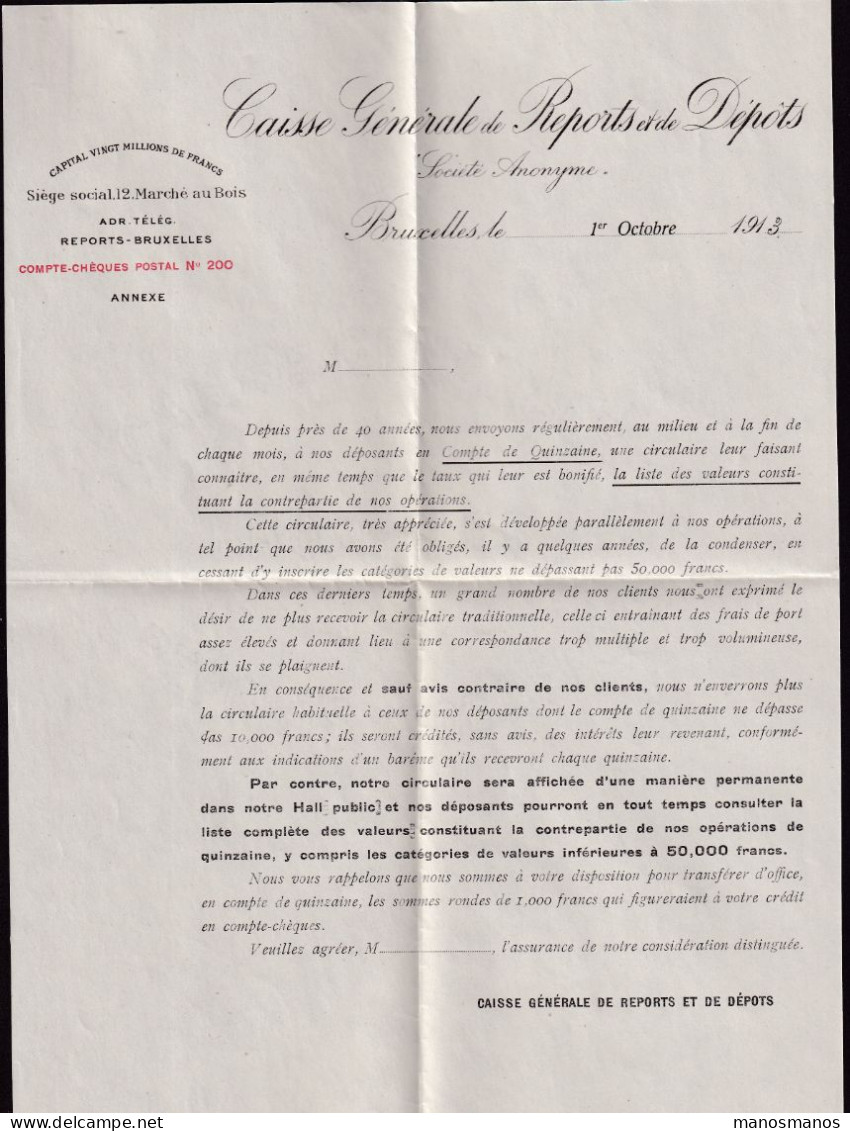 484/39 -- PERFINS/PERFORES - TP Pellens Perforé C.R. S/Enveloppe + Contenu Caisse Des Reports Et Dépots - BRUXELLES 1913 - 1909-34