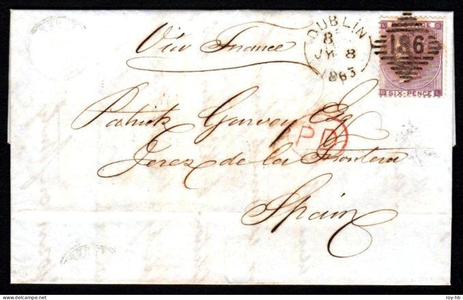1863 EL To Jerez With 6d Deep Lilac W/o Hair-lines Neatly Tied By Small Dublin Duplex - Vorphilatelie