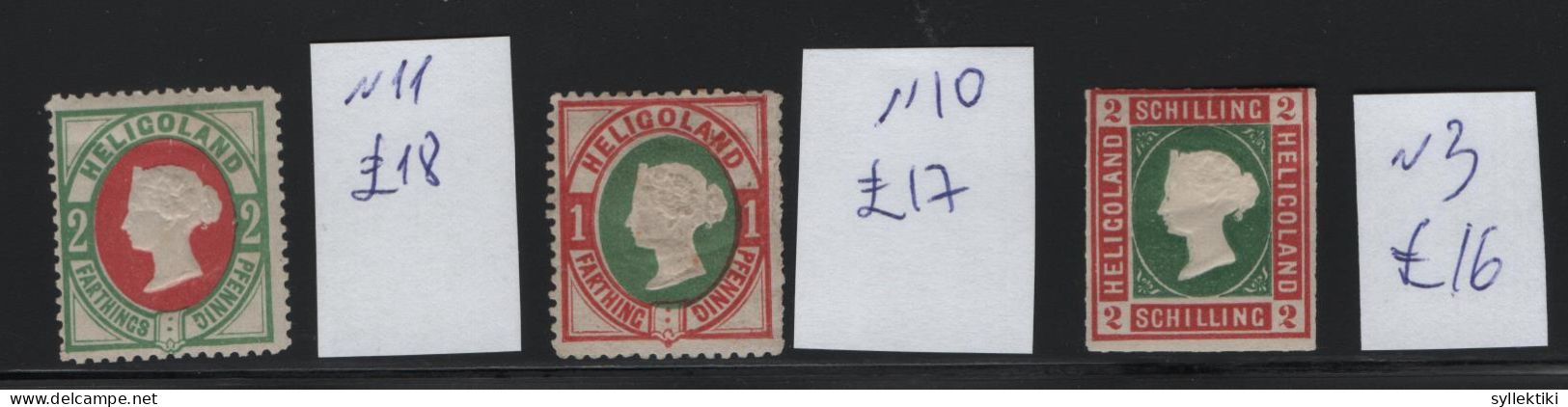 HELIGOLAND 1869/1875 3 DIFFERENT MH STAMPS S.G. No 3, 10, 11 AND VALUE GBP 51,00 - Heligoland (1867-1890)