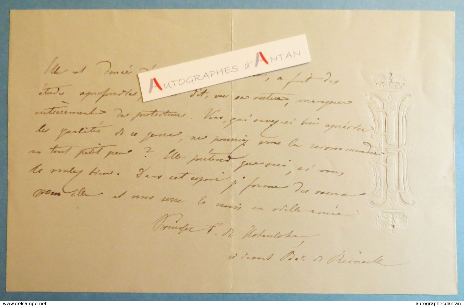 ● L.A.S 1877 Princesse De HOHENLOHE - Sarah LEWINE Chanteuse Soprano - à Adrien Marx - Lettre Autographe Paris - Chanteurs & Musiciens