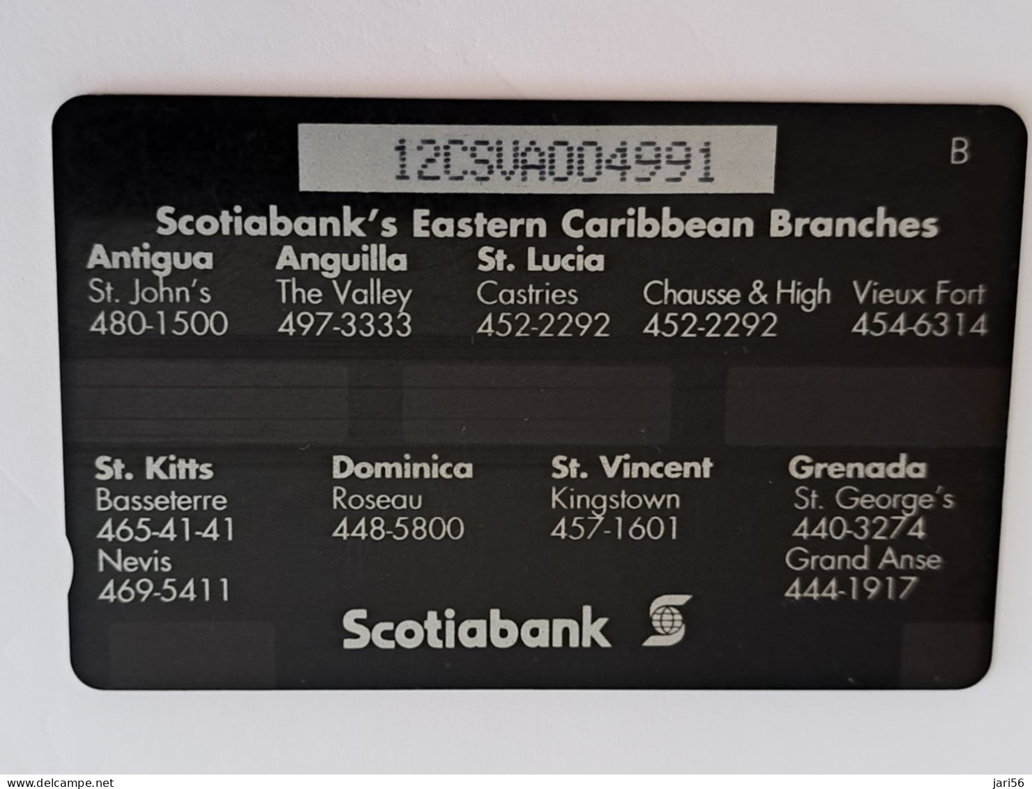 ST VINCENT & GRENADINES  GPT CARD   $ 20,- 12CSVA    STV-12A / SCOTIA BANK       C&W    Fine Used  Card  **13691 ** - San Vicente Y Las Granadinas