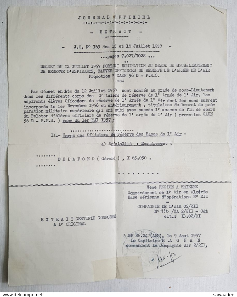 DOCUMENT - ARMEE DE L'AIR - PHOTOGRAPHIE AVIATEUR UNIFORME PUCELLE A IDENTIFIER - NOMINATION GRADE PROMOTION CAEN 56 D - Aviazione