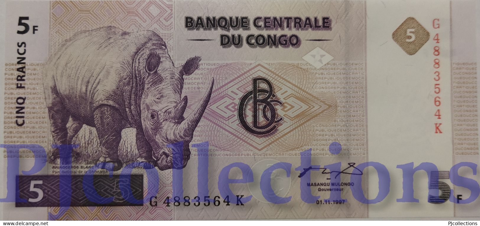 CONGO DEMOCRATIC REPUBLIC 5 FRANCS 1997 PICK 86A UNC - Komoren