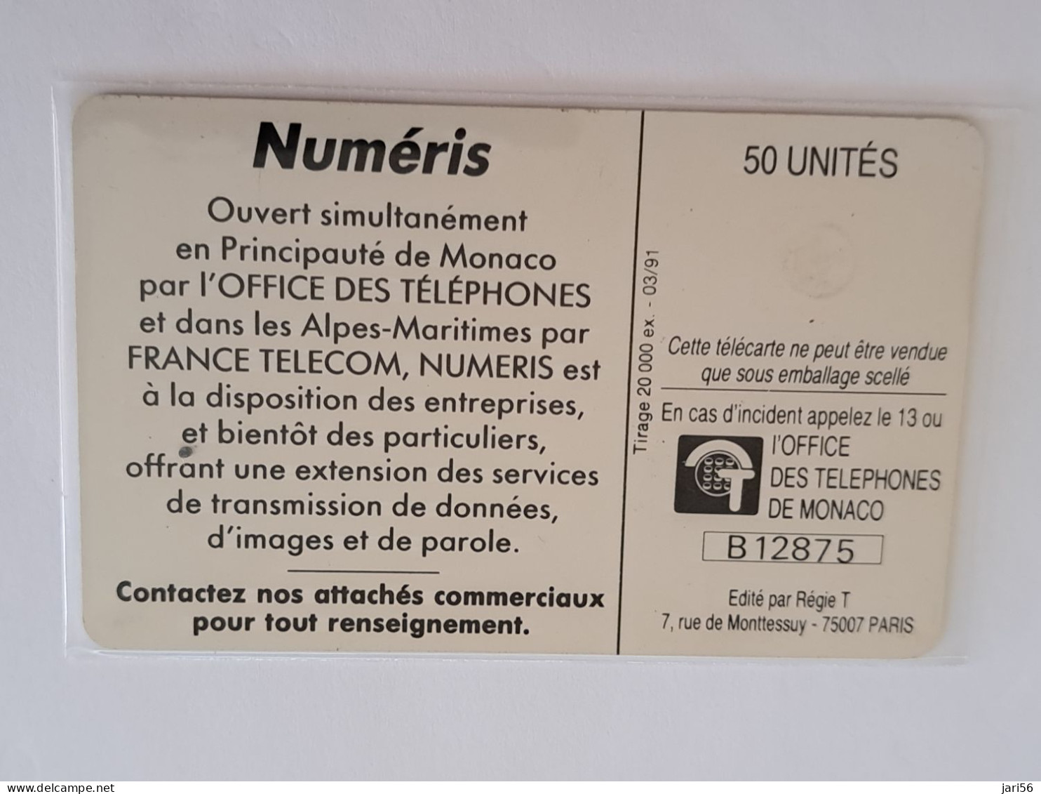 MONACO CHIPCARD  50 UNITS/ NUMERIS/SPORTS/ESTAFETTE/  / TIRAGE 20.000    FINE USED   ** 13700 ** - Monaco