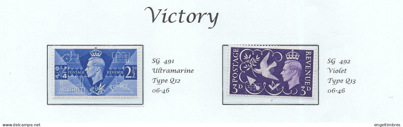 Gb 1946-   Victory  Stamps   SG491/492 (2)   MNH  - See Notes & Scans - Unused Stamps