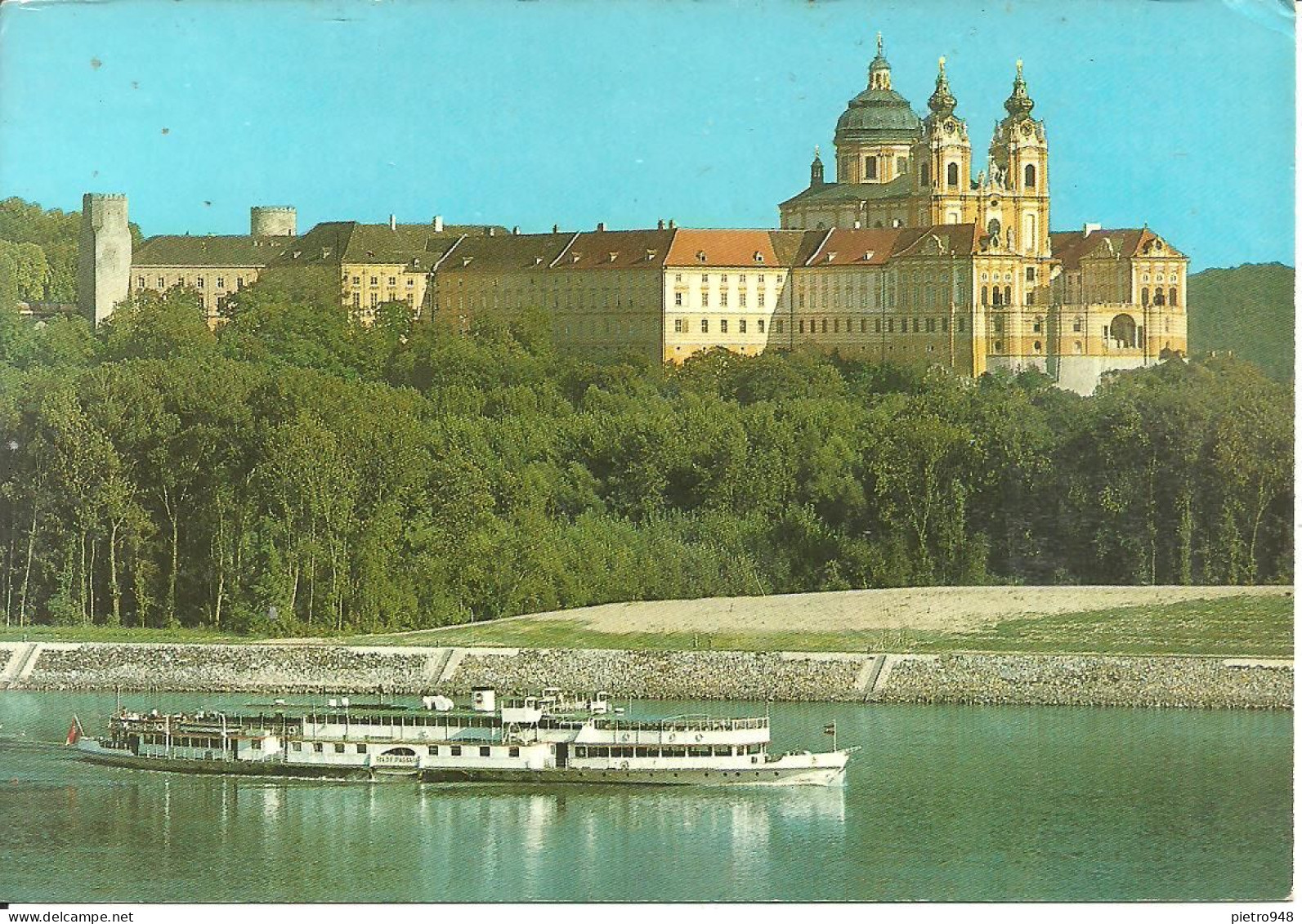 Melk (Basse Austria) Stift Melk Von NW Mit Dem Raddampfer "Stadt Passau" Der DDSG, Abbazia Benedettina Benedectine Abbey - Melk