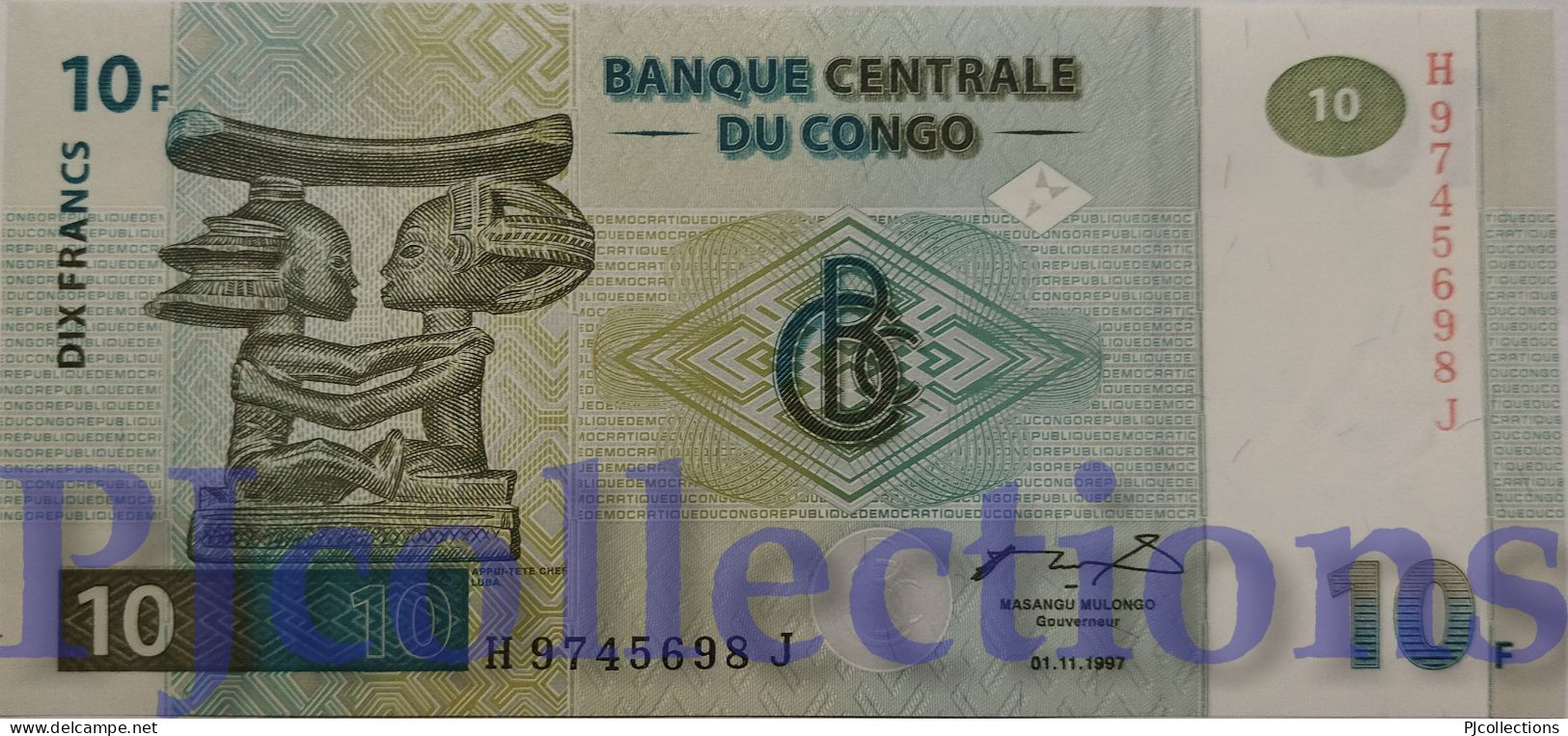 CONGO DEMOCRATIC REPUBLIC 10 FRANCS 1997 PICK 87B UNC - République Démocratique Du Congo & Zaïre