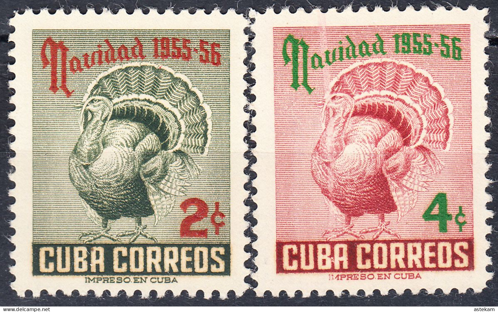 CUBA 1955, CHRISTMAS, BIRDS, A TURKEYS, COMPLETE, MNH SERIES With GOOD QUALITY, *** - Ungebraucht