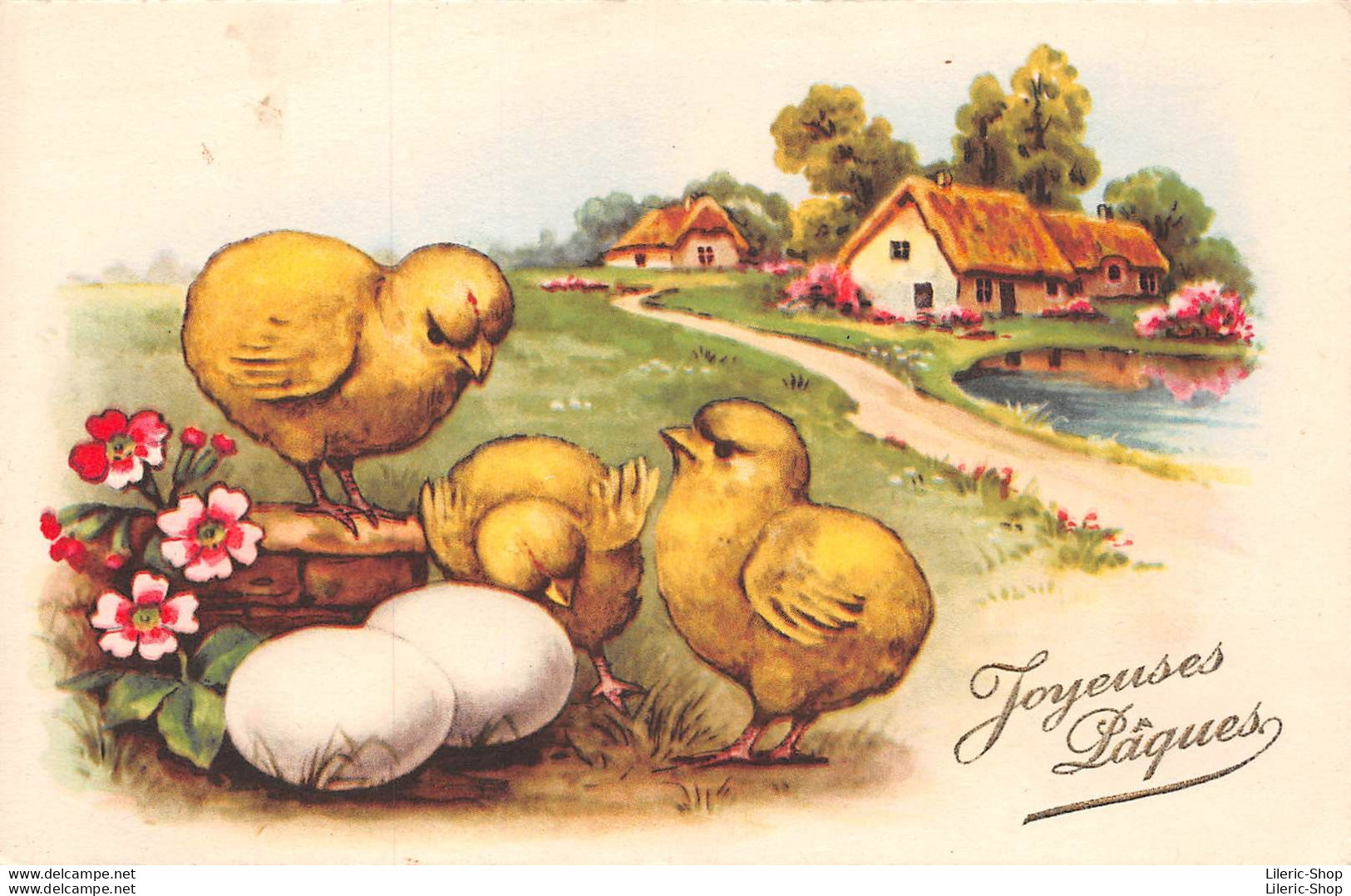 Carte Fantaisie ◙ Joyeuses Pâques ◙ Poussins ◙ Œufs ◙ Fleurs - Pascua