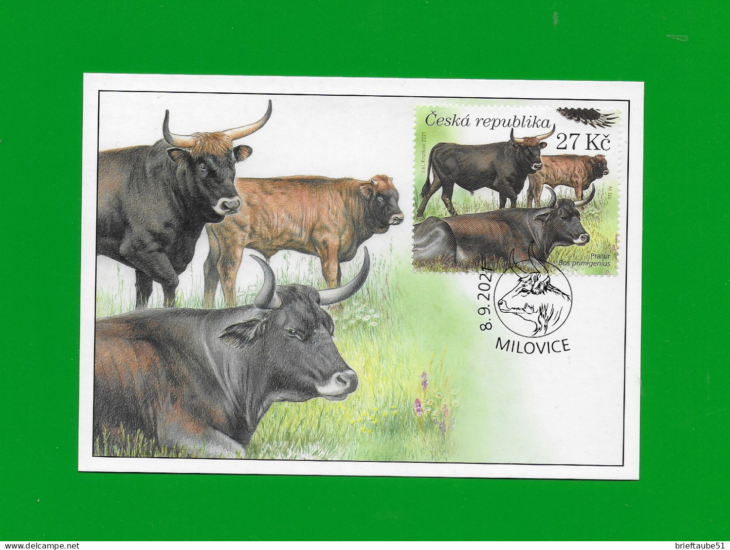 CZECH REPUBLIC 2021 MAXIMUMKARTE # Carte Maximum # Nature Réserve De Milovice  # AUEROCHSE - FDC