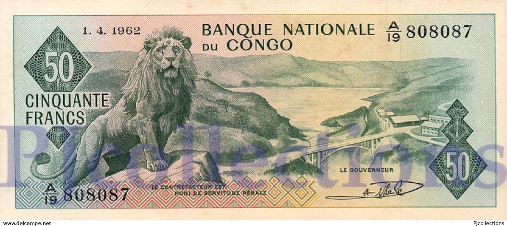 CONGO DEMOCRATIC REPUBLIC 50 FRANCS 1962 PICK 5a AU/UNC - République Démocratique Du Congo & Zaïre