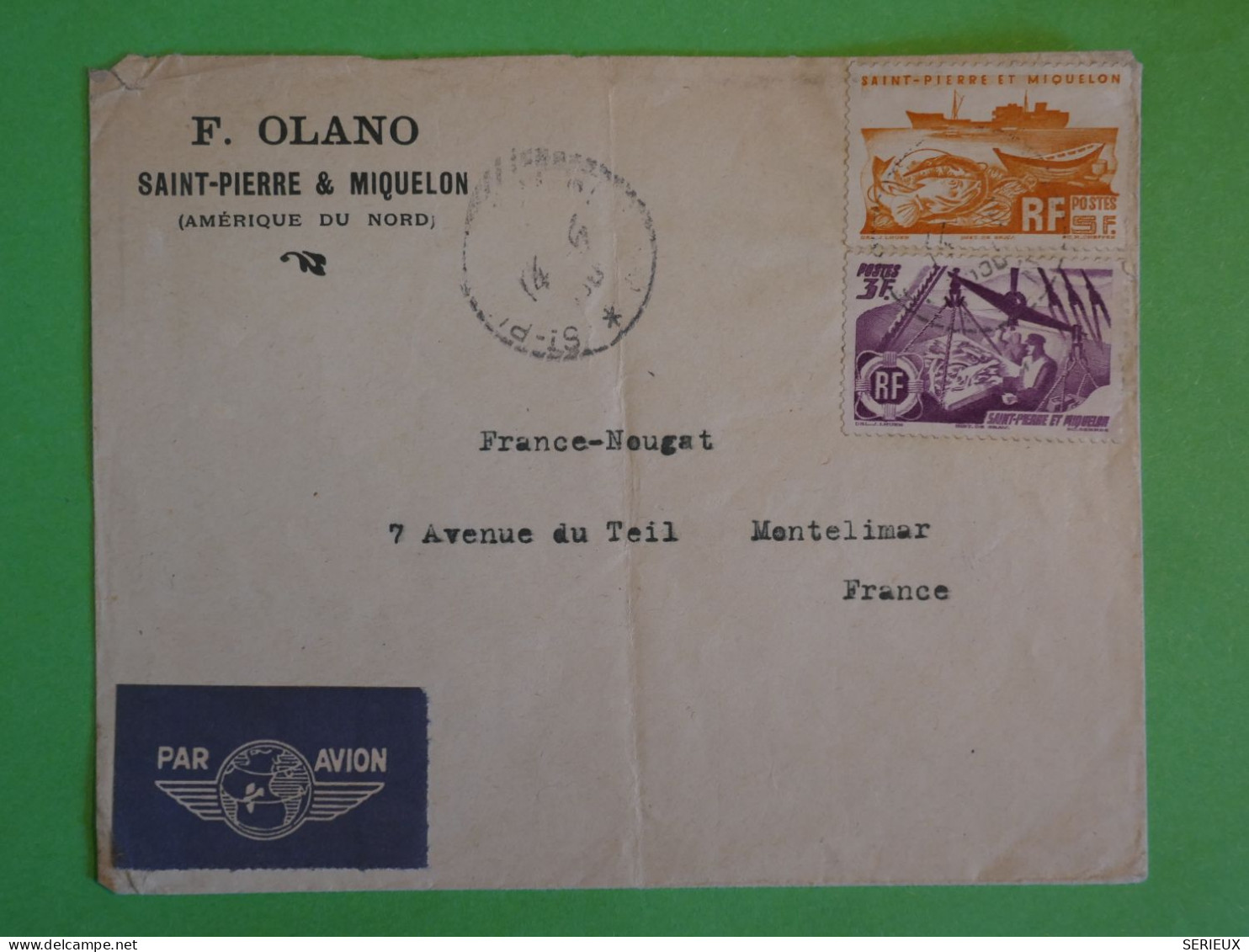 BU21 ST PIERRE MIQUELON  BELLE  LETTRE  1948 PAR AVION A MONTELIMAR FRANCE  +++ AFF .INTERESSANT+ - Lettres & Documents