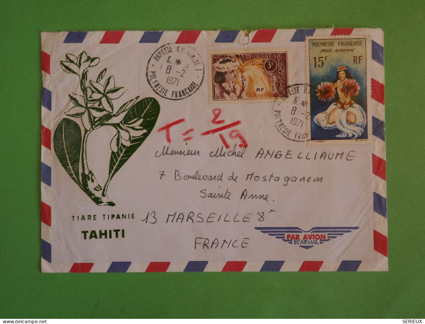 BU21 POLYNESIE   BELLE  LETTRE  1971  PAR AVION A MARSEILLE  FRANCE+UTILISATION TARDIVE DU PA+ AFF .INTERESSANT+ - Storia Postale