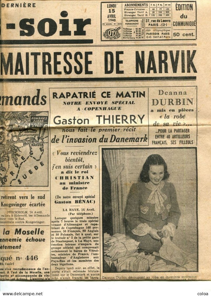 Paris-Soir 15 Avril 1940 La Bataille De Narvik - Algemene Informatie