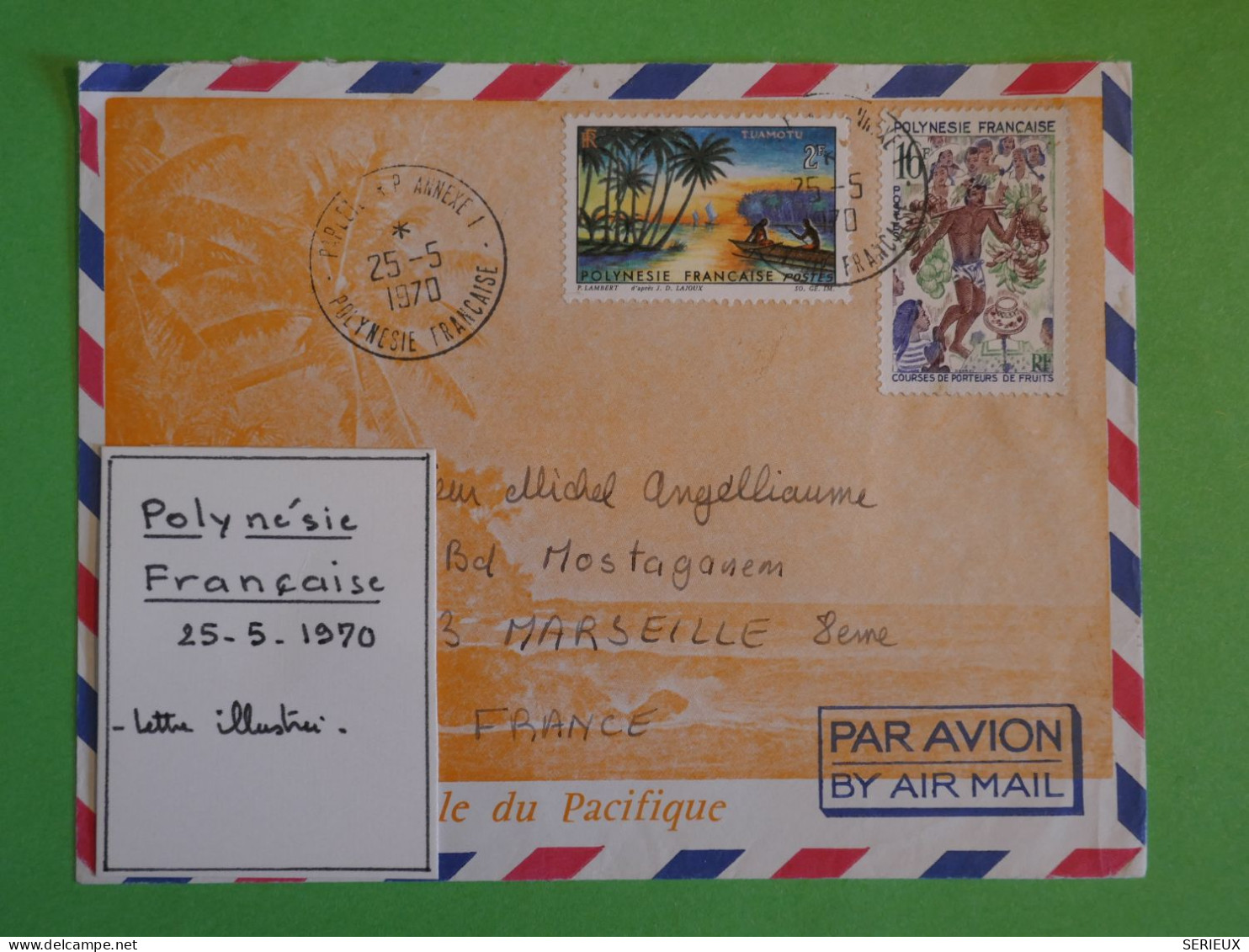 BU21 POLYNESIE   BELLE  LETTRE  1970  PAR AVION PAPEETE A MARSEILLE  FRANCE++ AFF .INTERESSANT+ - Storia Postale