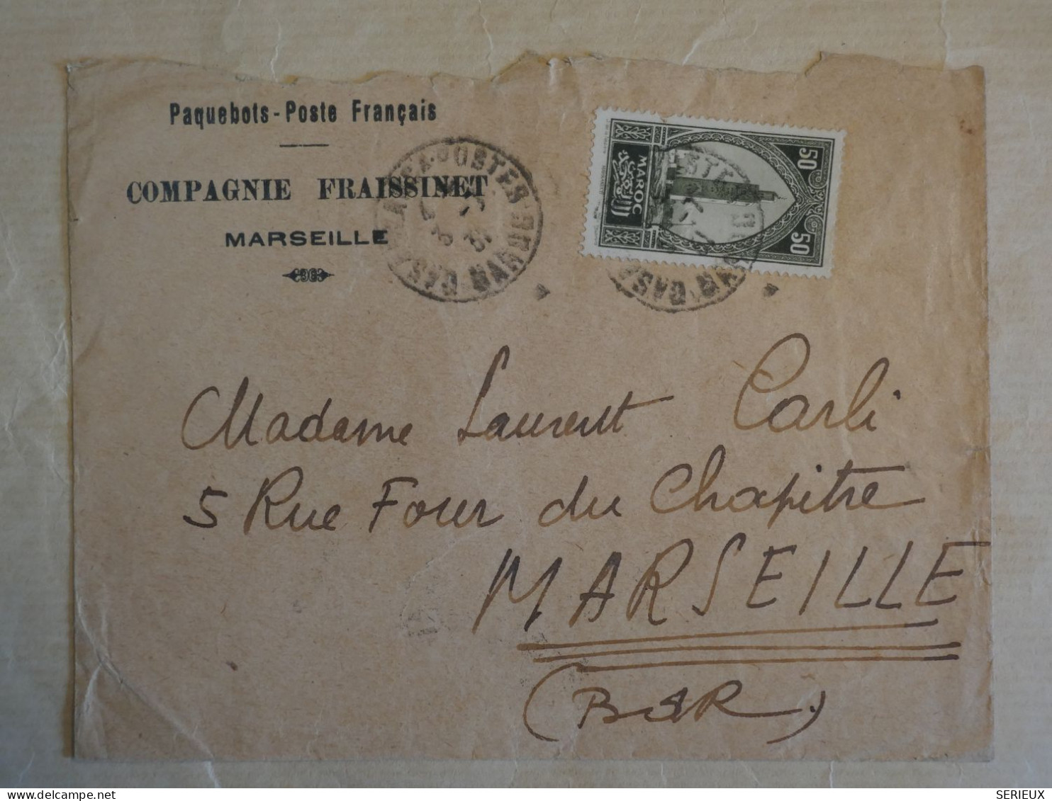 BU21 MAROC  BELLE  LETTRE RR CIE FRAISSINET BATEAU VAPEUR 1934 A MARSEILLE  FRANCE++ AFF .INTERESSANT+ - Covers & Documents
