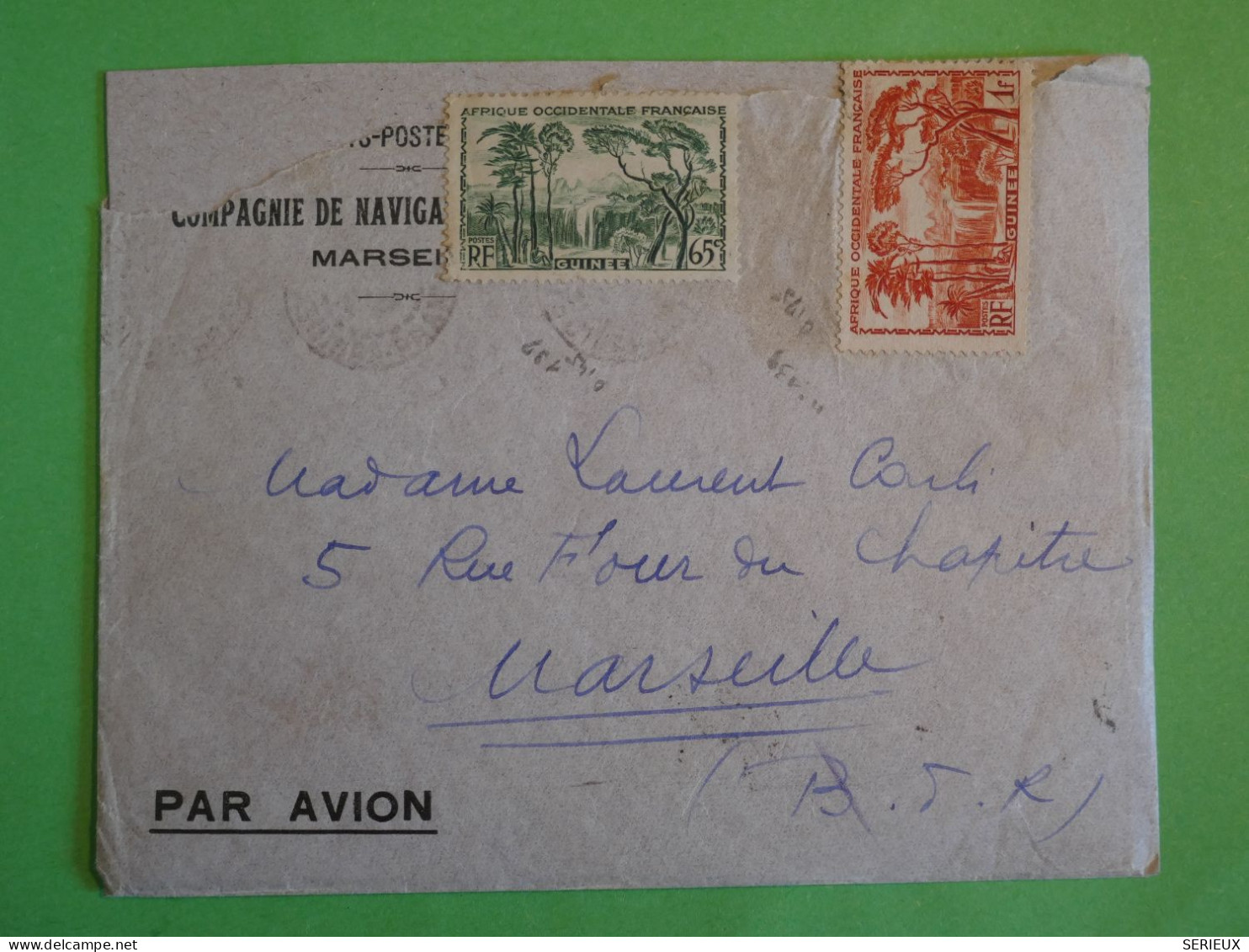 BU21 GUINEE  BELLE  LETTRE RR CIE FRAISSINET BATEAU VAPEUR 1938  A MARSEILLE  FRANCE++ AFF .INTERESSANT+ - Brieven En Documenten