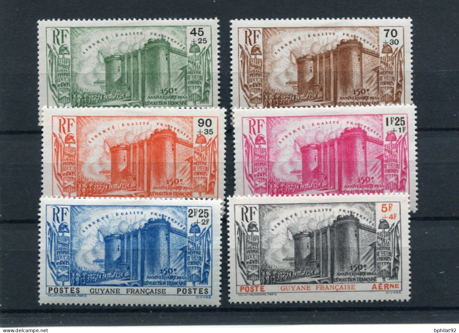 !!! GUYANE, SERIE BASTILLE N°152/156 + PA N°19 NEUVES * - Nuevos