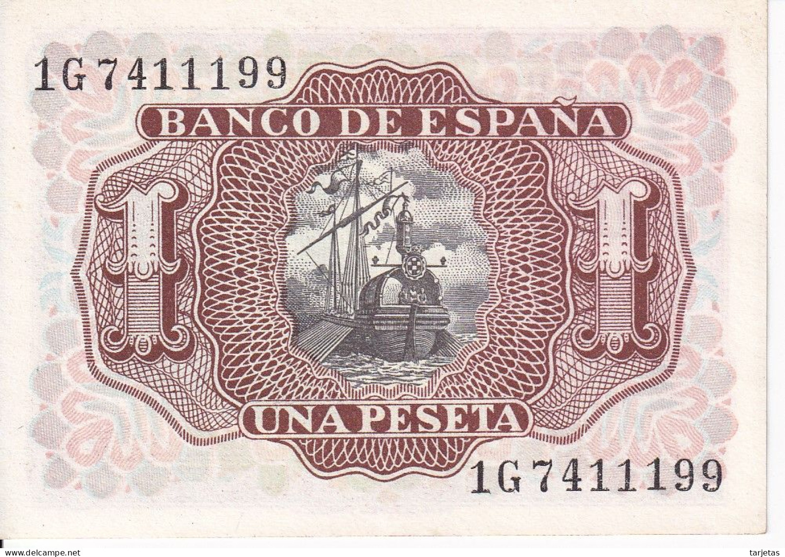 BILLETE DE ESPAÑA DE 1 PTA DEL AÑO 1953 SERIE 1G SIN CIRCULAR (UNC) (BANKNOTE) - 1-2 Pesetas