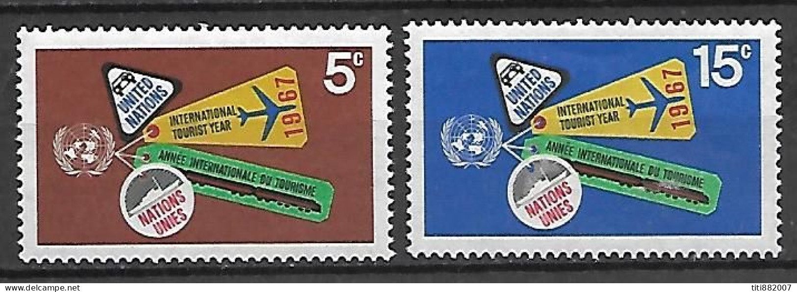 NATIONS - UNIES    -    1967 .  Y&T N° 170 / 171 ** .  Tourisme  /  Bagages  /  étiquettes / Avions - Ungebraucht