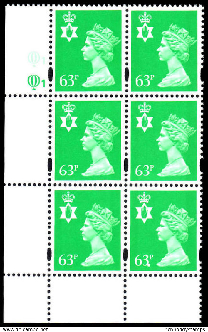 Northern Ireland 1996 63p Light Emerald Litho Cylinder Block 1 Unmounted Mint. - Irlanda Del Norte