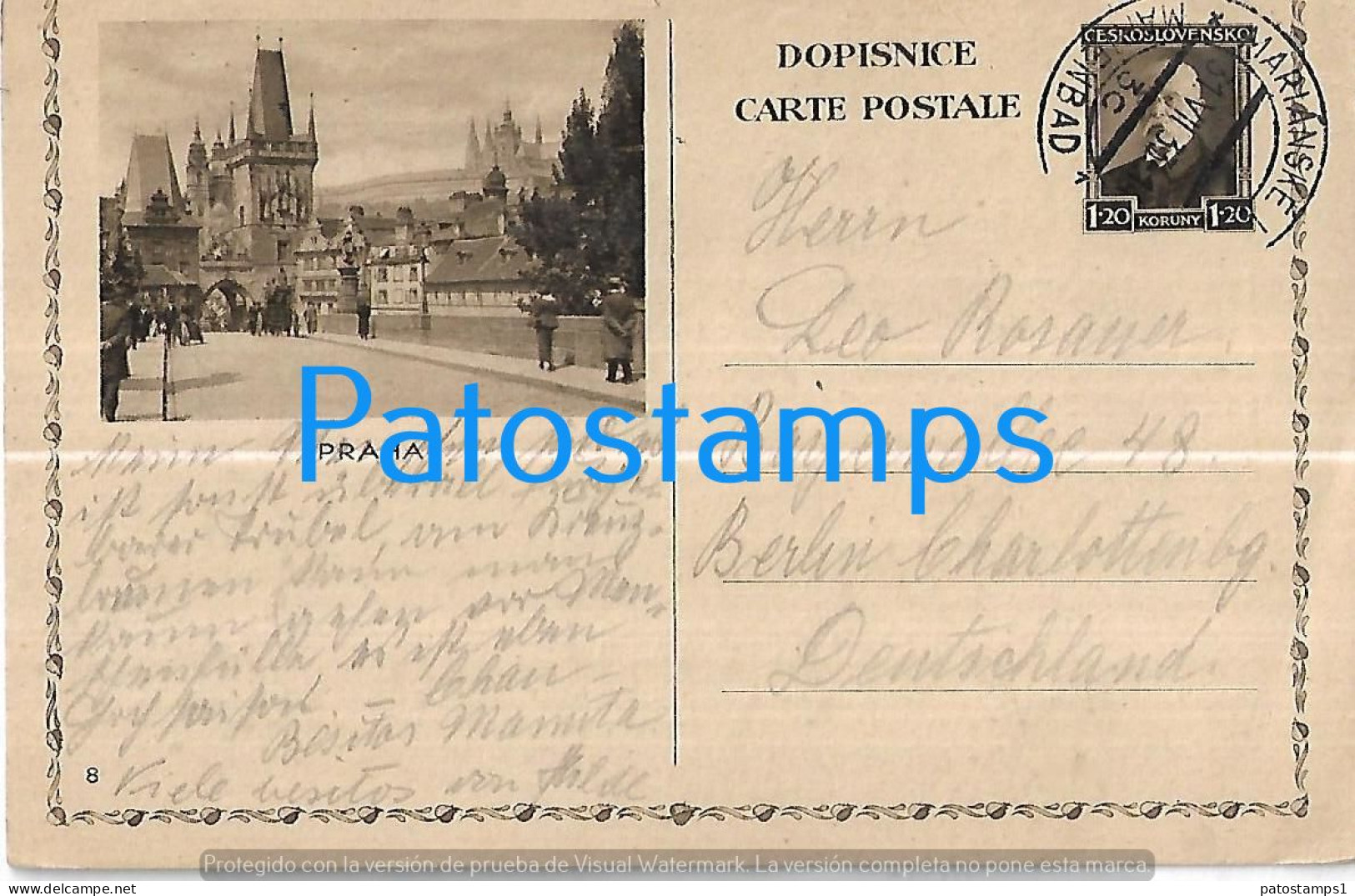 209202 CZECH REPUBLIC PRAHA VIEW PARTIAL CIRCULATED TO GERMANY POSTAL STATIONERY POSTCARD - Ohne Zuordnung