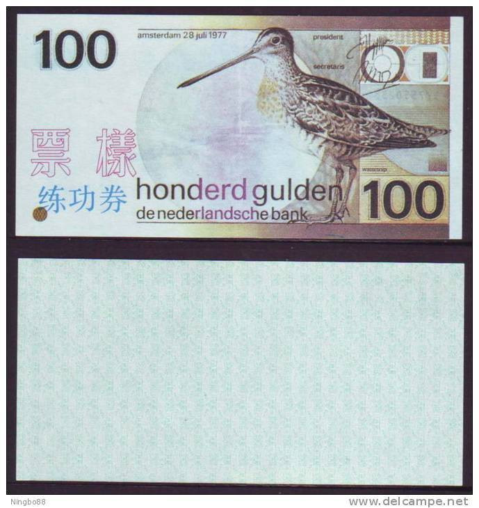 China BOC Bank Training/test Banknote,Netherlands Holland A Series 100 Gulden Note Specimen Overprint,Original Size - [6] Ficticios & Especimenes