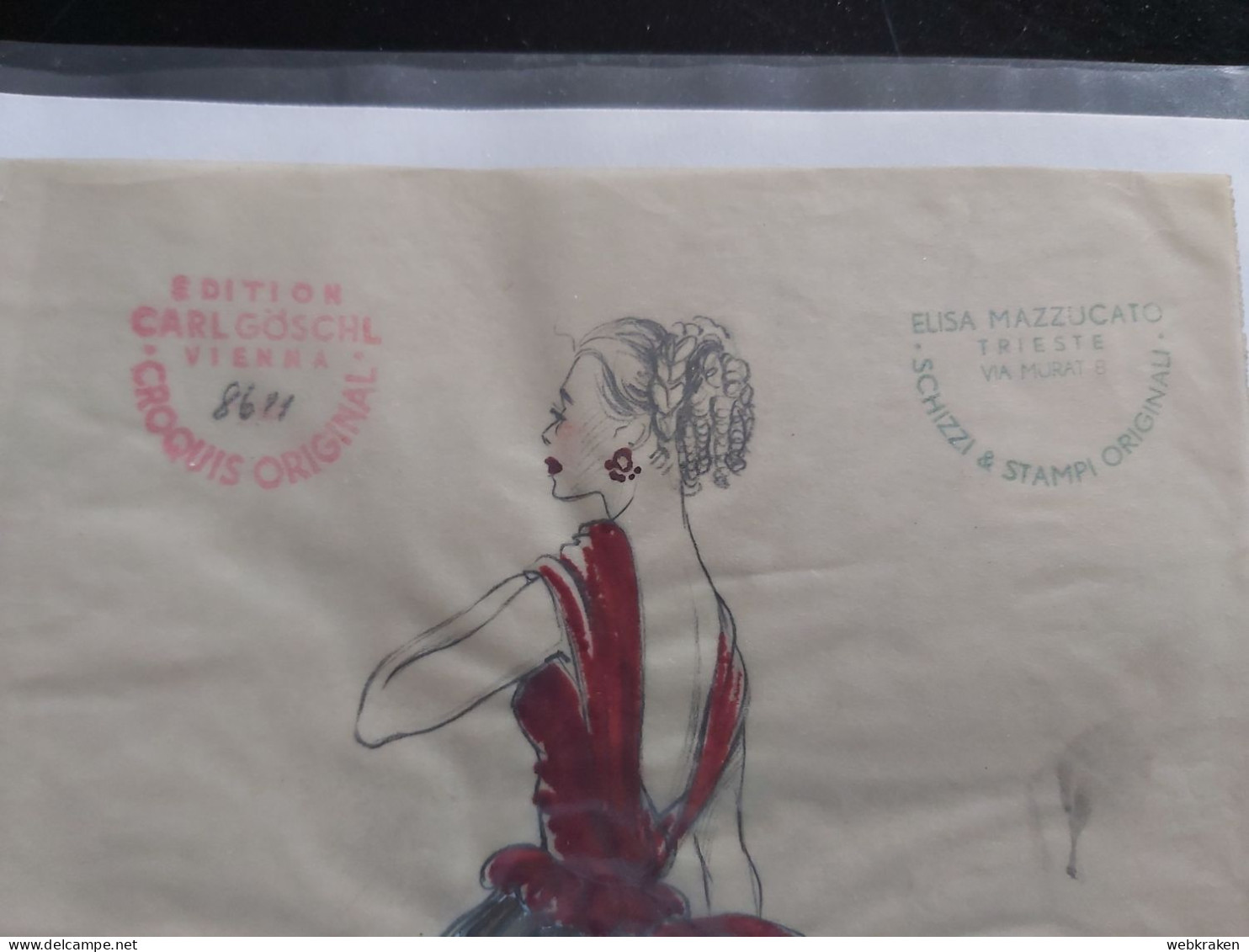 MODA MODELLI ORIGINALI DIPINTI A MANO CROQUIS ORIGINAL VIENNA CARL GOSCHL ANNI 40 CIRCA - Schnittmuster