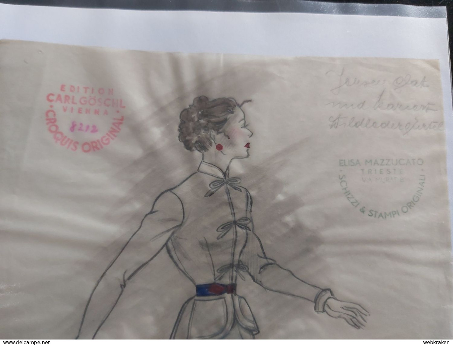 MODA MODELLI ORIGINALI DIPINTI A MANO CROQUIS ORIGINAL VIENNA CARL GOSCHL ANNI 40 CIRCA - Patrones