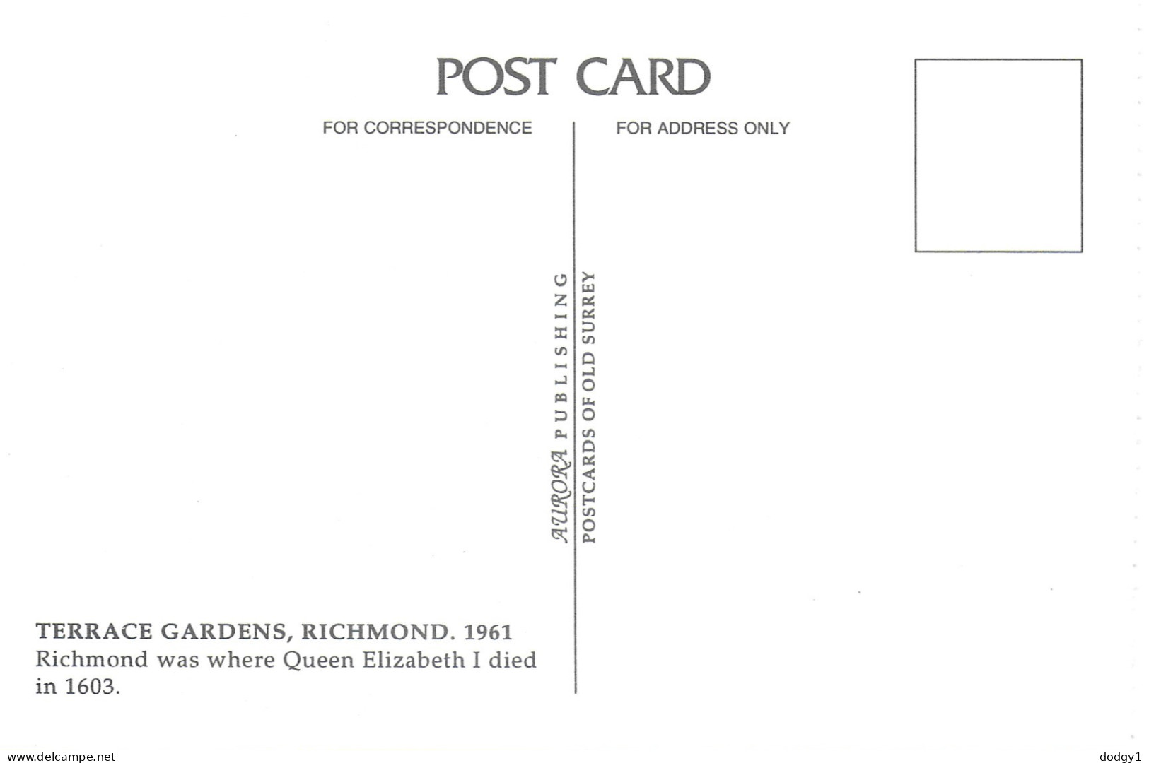 REPRODUCTION CARD. TERRACE GARDENS, RICHMOND, Circa 1961, SURREY, ENGLAND. UNUSED POSTCARD   Tc3 - Surrey