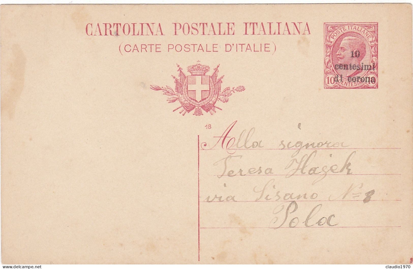 ITALIA - REGNO - TRENTINO -  INTERO POSTALE C. DI CORONA  1918 - TIPO B - Trentin