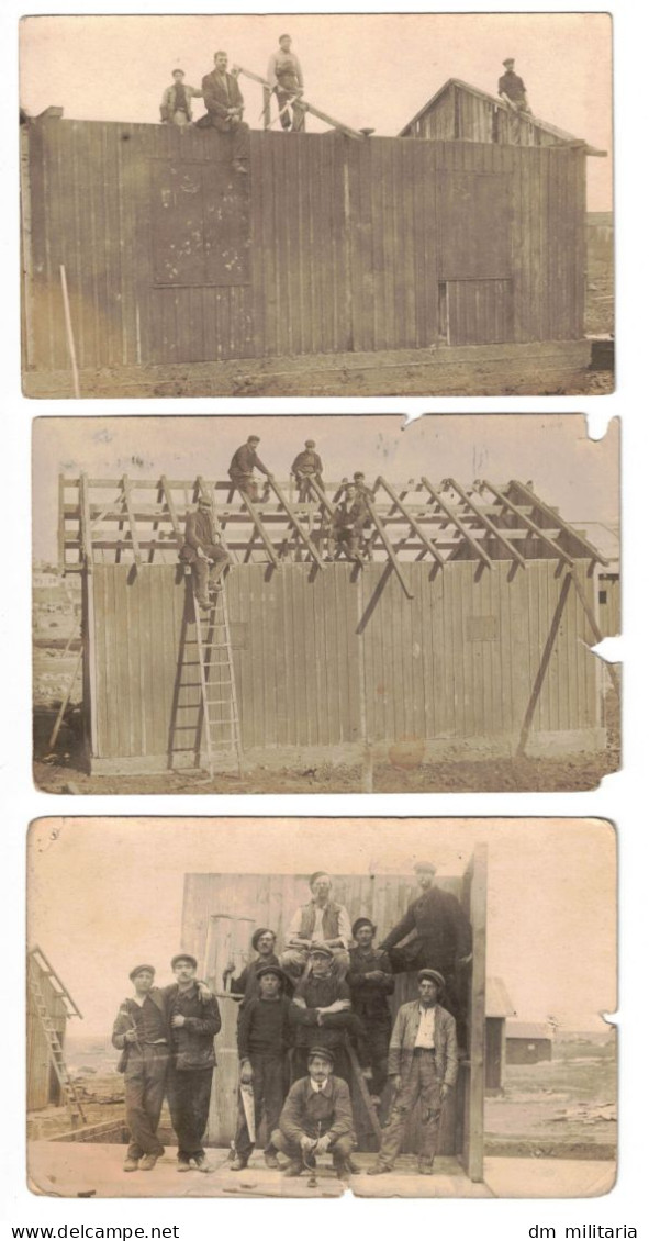 LOT 3 Cartes Photo : Constructions De Baraquements En Bois - Menuisiers Charpentiers - 57 Moselle - Lorraine - Sammlungen & Sammellose