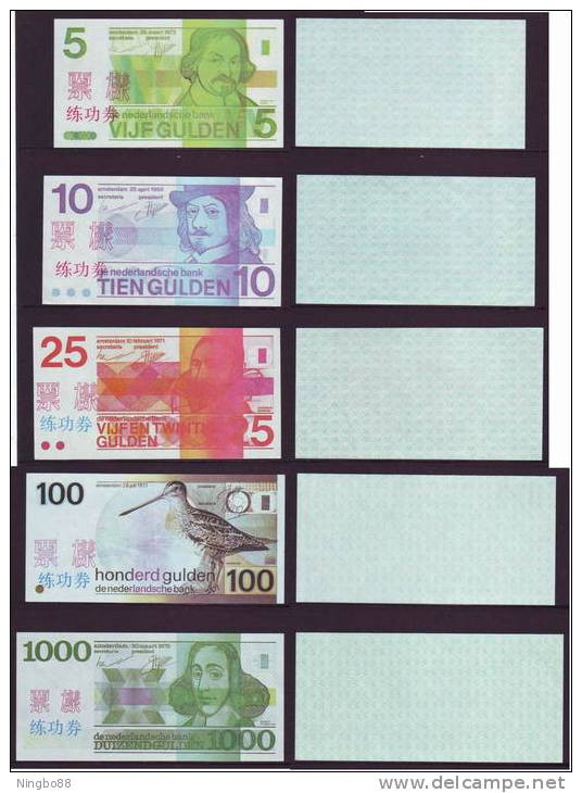 China BOC Bank Training/test Banknote,Netherlands Holland Gulden A Series 5 Different Notes Specimen Overprint - [6] Specimen