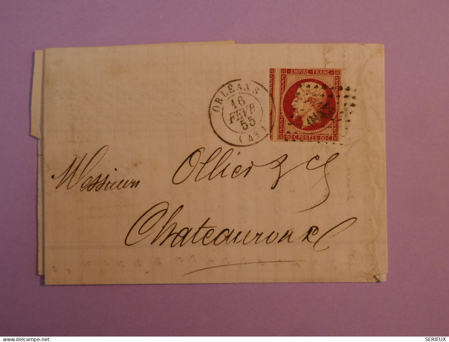 BU22 FRANCE BELLE  LETTRE RR 1855 ORLEANS A CHATEAUROUX +N° 17 + VOISIN + AFF .INTERESSANT+ - 1853-1860 Napoléon III.