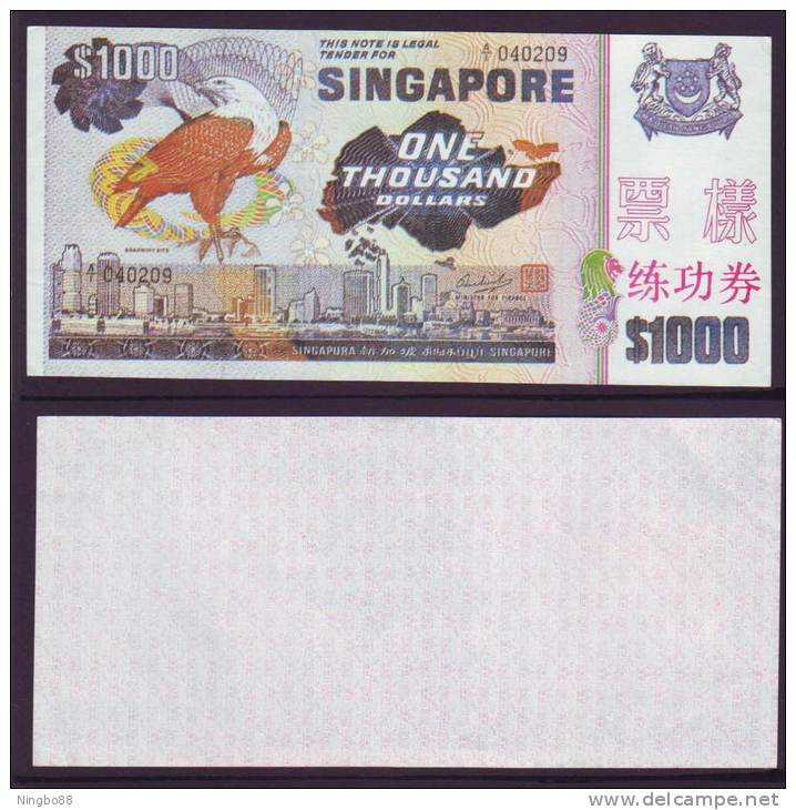 China BOC (bank Of China) Training/test Banknote,Singapore 1000$ Note A Series Specimen Overprint,original Size - Singapour