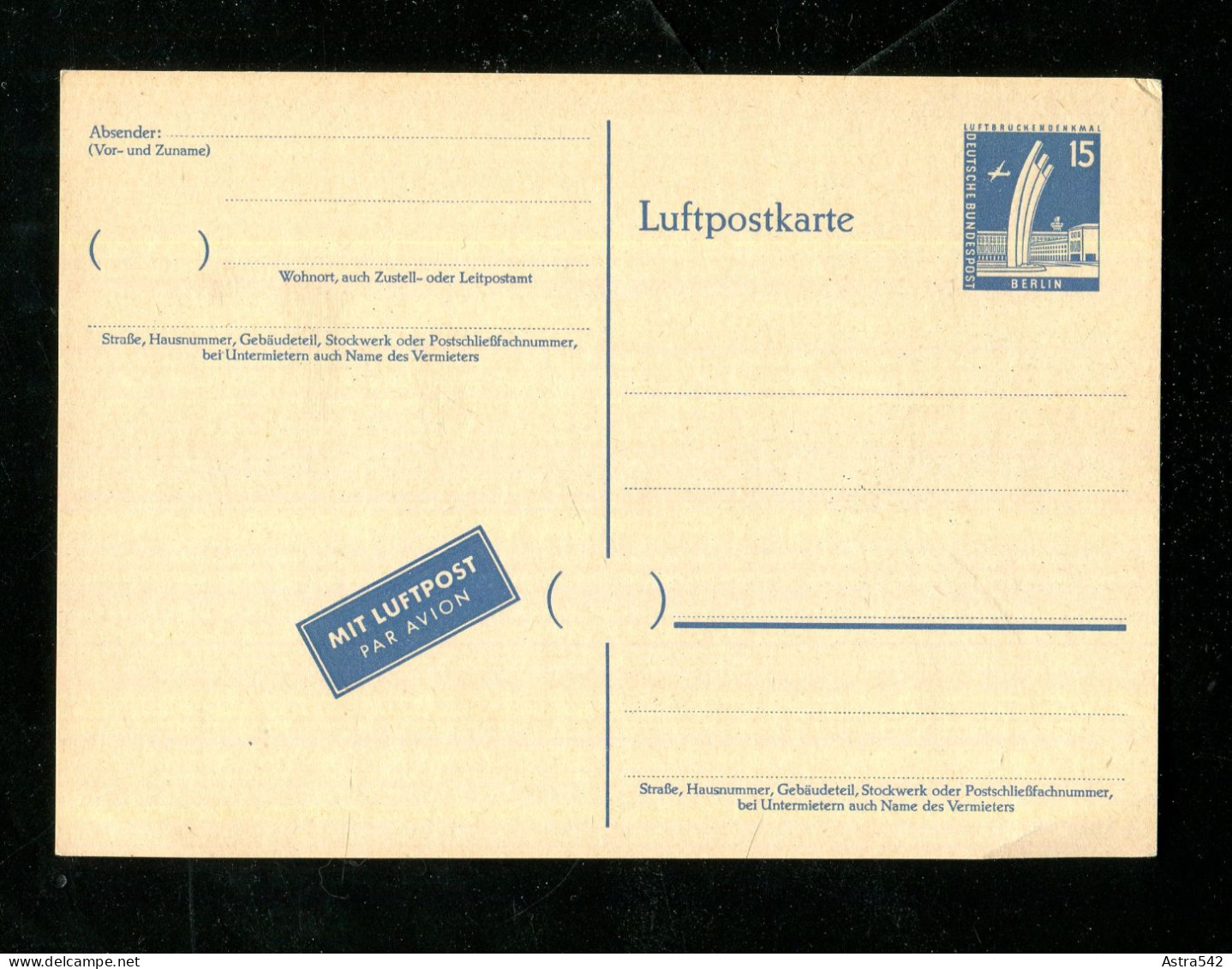 "BERLIN" 1956, Luftpostkarte Mi. P 41 ** (16949) - Postkaarten - Ongebruikt