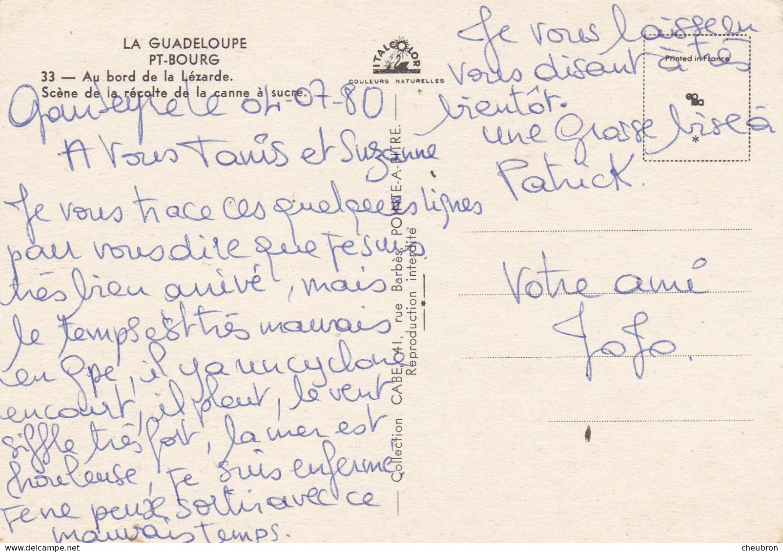 GUADELOUPE. PT-BOURG.  CPSM..AU BORD DE LA LEZARDE SCENE DE LA RECOLTE DE LA CANNE A SUCRE. ATTELAGE .+ TEXTE ANNÉE 1980 - Autres & Non Classés