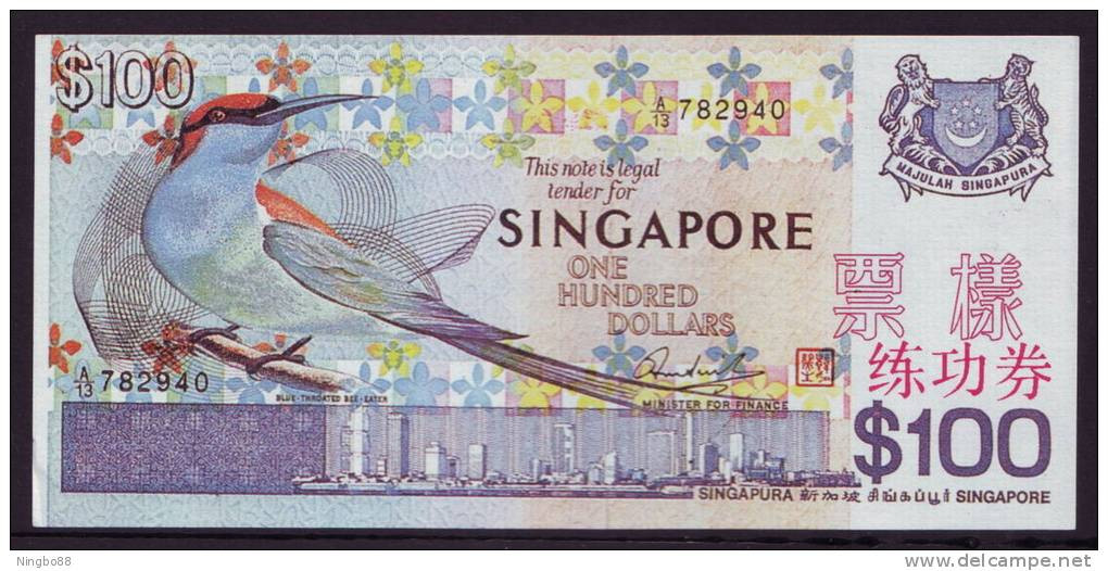 China BOC (bank Of China) Training/test Banknote,Singapore 100$ Note A Series Specimen Overprint,original Size - Singapour