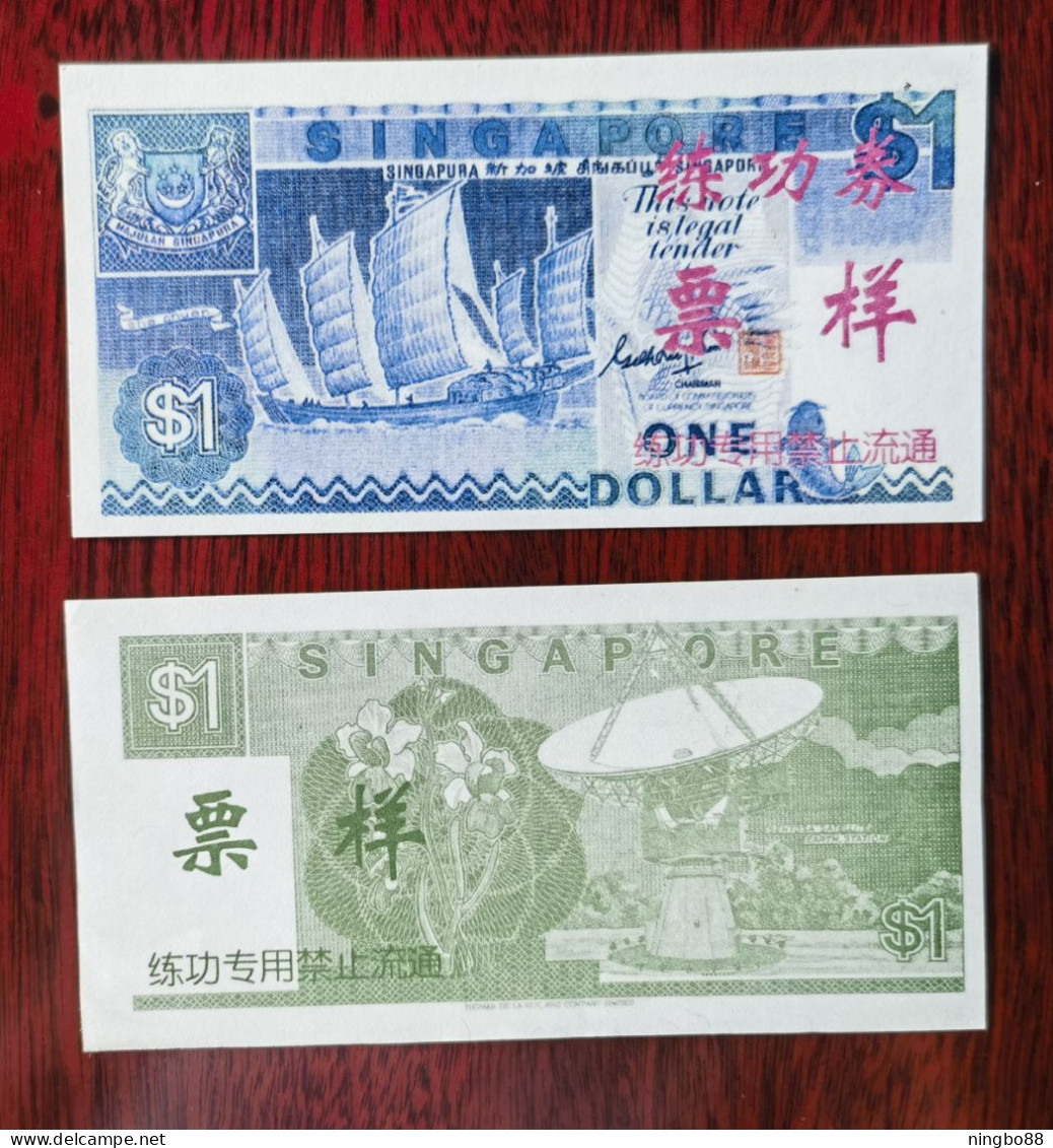 China BOC (bank Of China) Training/test Banknote,Singapore 1$ Note B Series Specimen Overprint,original Size - Singapur