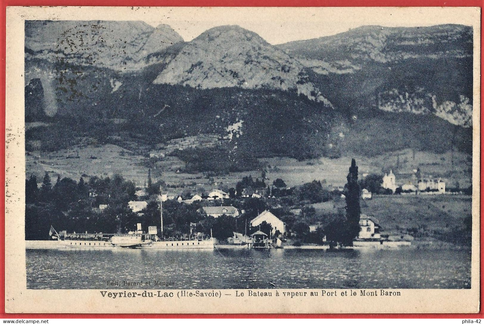 Haute-Savoie ( 74 ) Veyrier-du-Lac : Bateau à Vapeur Et Mont Baron - CPA écrite 1928 BE - Veyrier