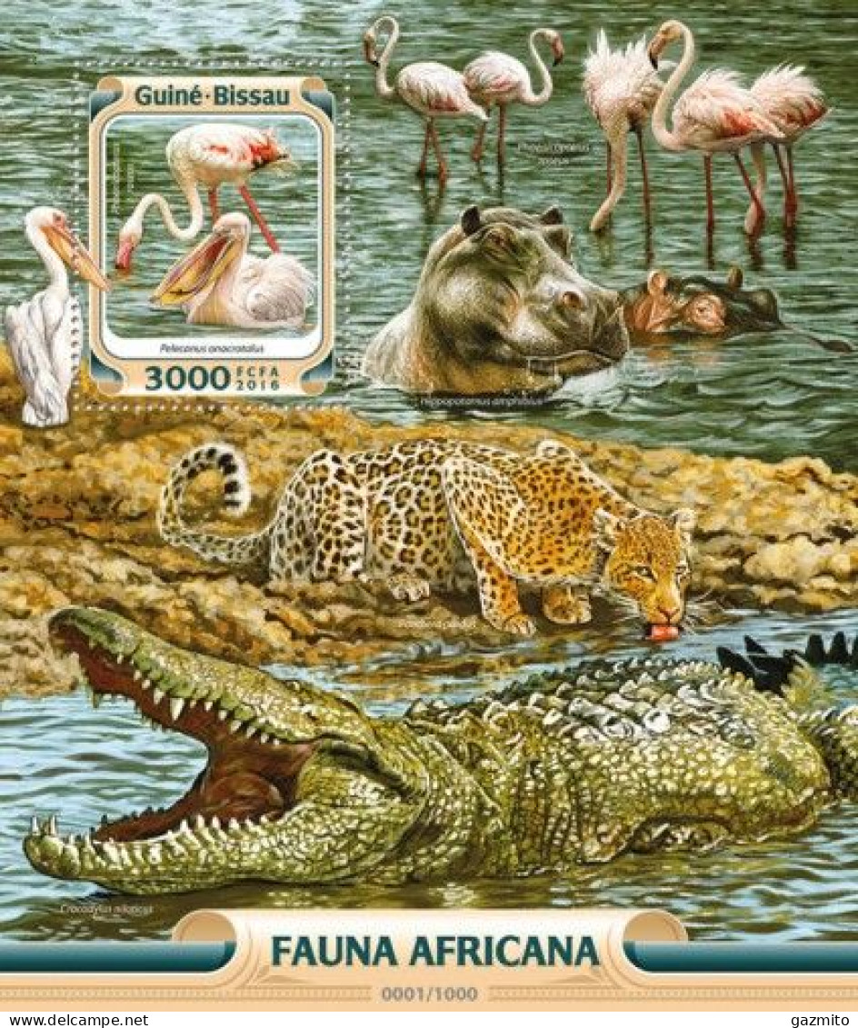 Guinea Bissau 2016, Animals In Africa, Flamingoes, Crocodile, Hippos, BF - Flamants