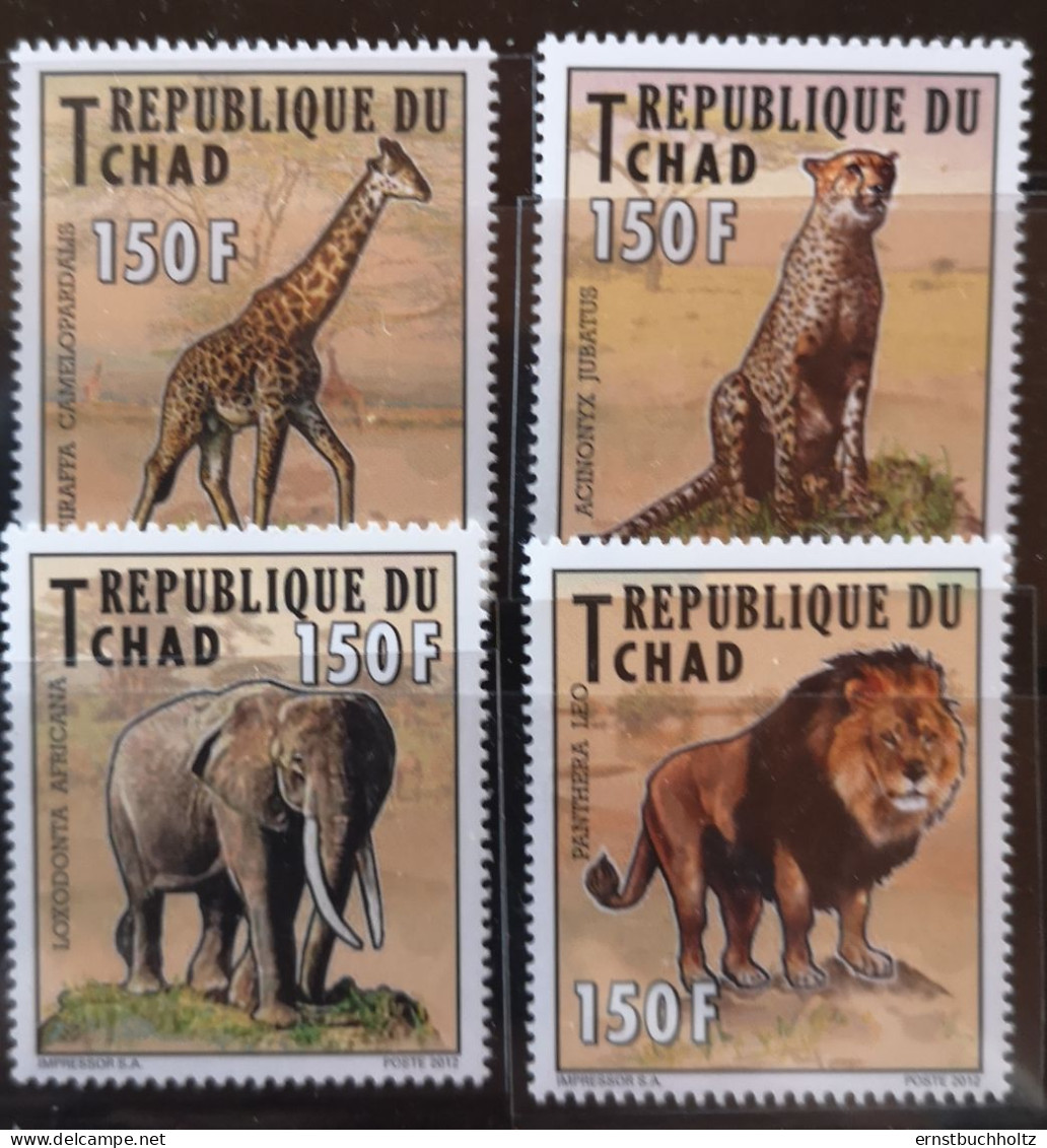 Tschad Tchad 2012 Wildtiere 4v** Im Klbg Aus Klbg Getrennt - Tchad (1960-...)