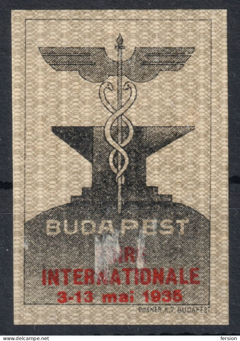 Caduceus GREEK Mythology FAIR Anvil Metal Industry 1935 Hungary Budapest Fair LABEL CINDERELLA VIGNETTE Posner - Mythologie