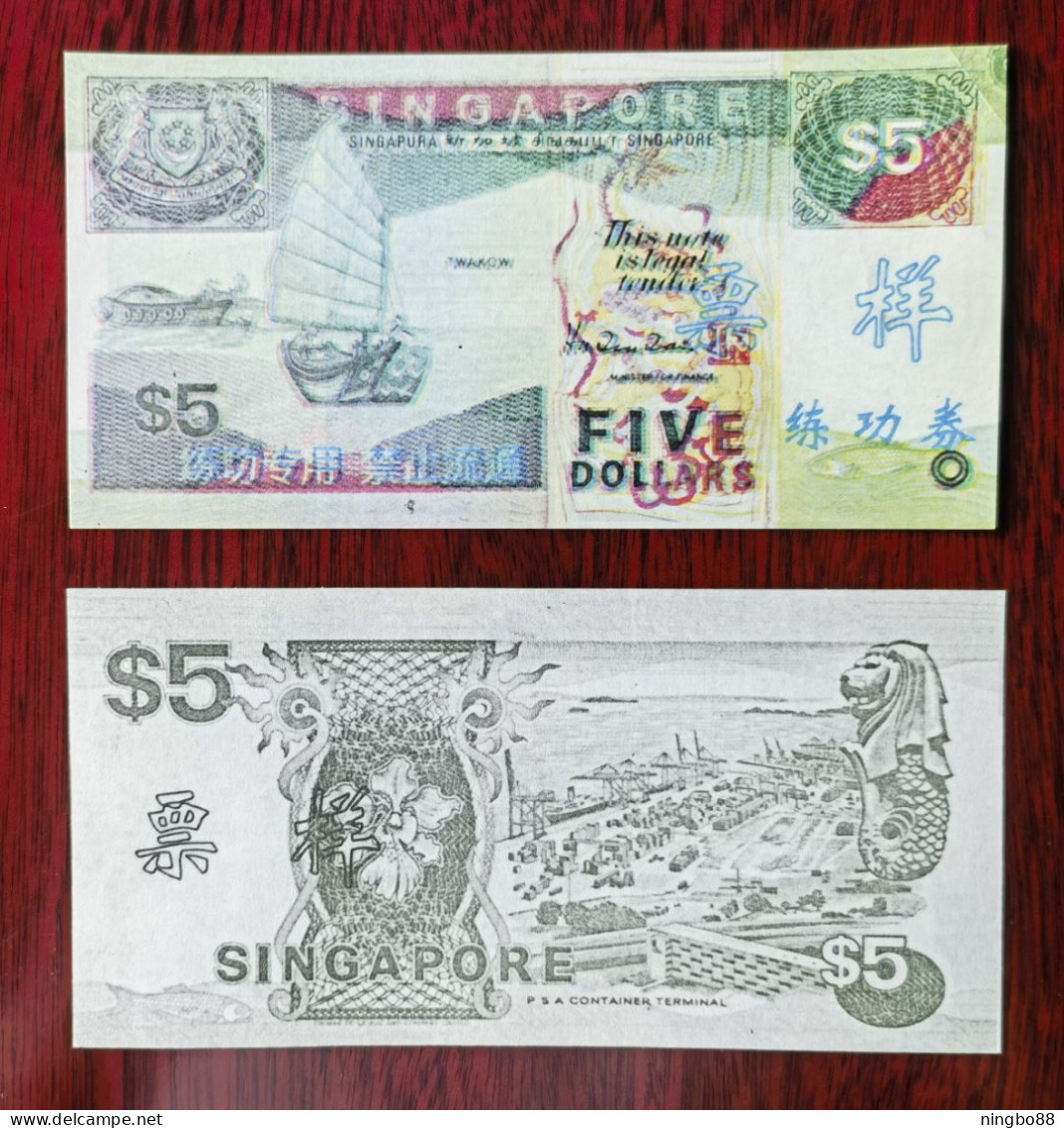 China BOC (bank Of China) Training/test Banknote,Singapore 5$ Note B Series Specimen Overprint,original Size - Singapur