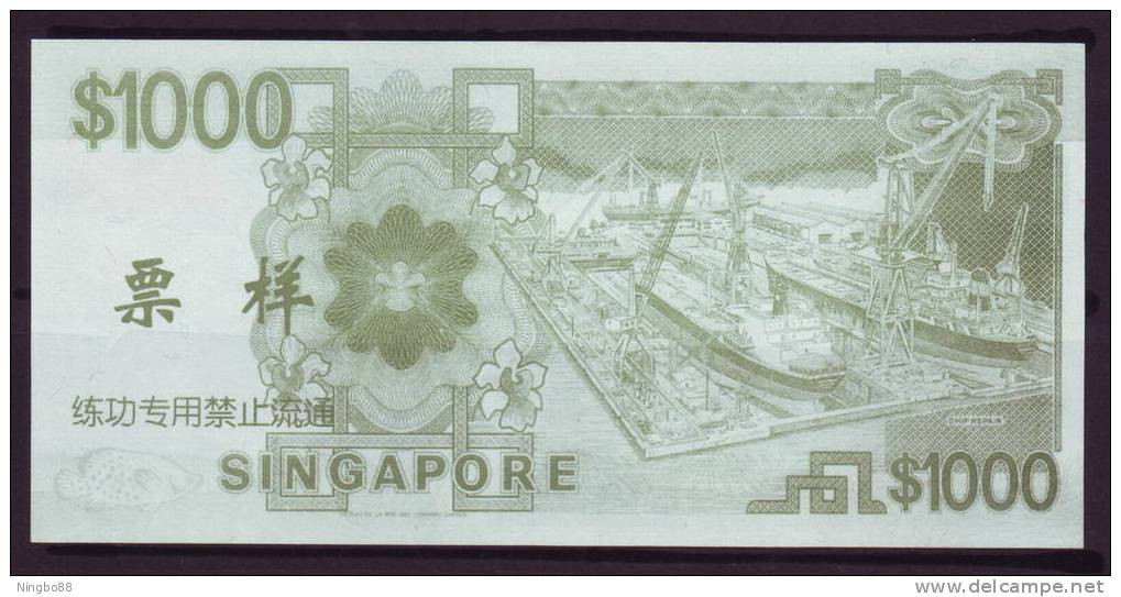 China BOC (bank Of China) Training/test Banknote,Singapore 1000$ Note B Series Specimen Overprint,original Size - Singapour