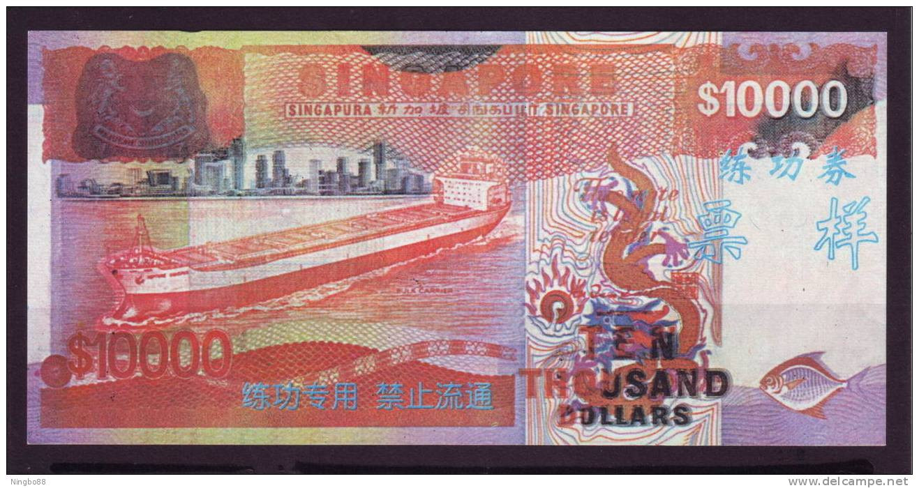 China BOC (bank Of China) Training/test Banknote,Singapore 10000$ Note B Series Specimen Overprint,original Size - Singapore