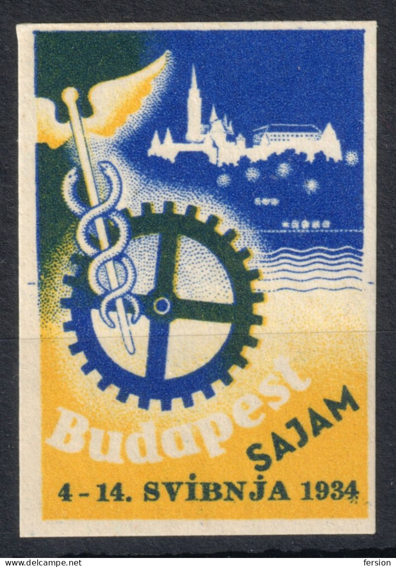 Sajam YUGOSLAVIA Language Caduceus SNAKE GREEK Mythology 1934 Hungary Budapest LABEL CINDERELLA VIGNETTE Exhibition - Otros & Sin Clasificación