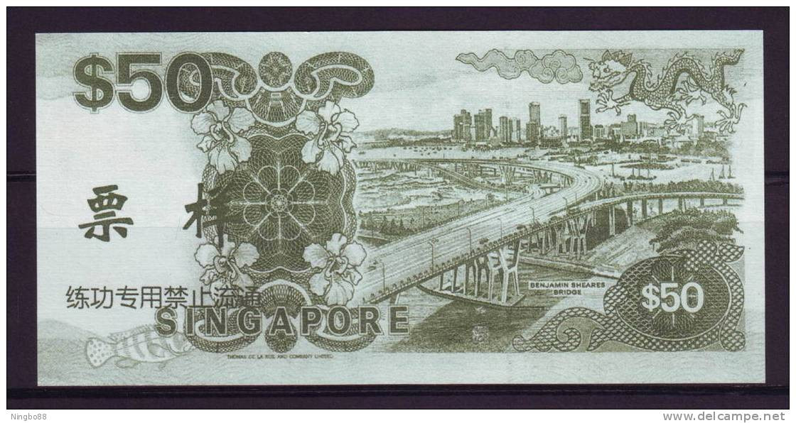China BOC (bank Of China) Training/test Banknote,Singapore 50$ Note B Series Specimen Overprint,original Size - Singapore